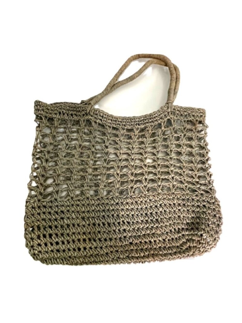 Boho Crochet Raffia Mesh Market Tote Bag Natural Straw Beach Shoulder Bag 15"